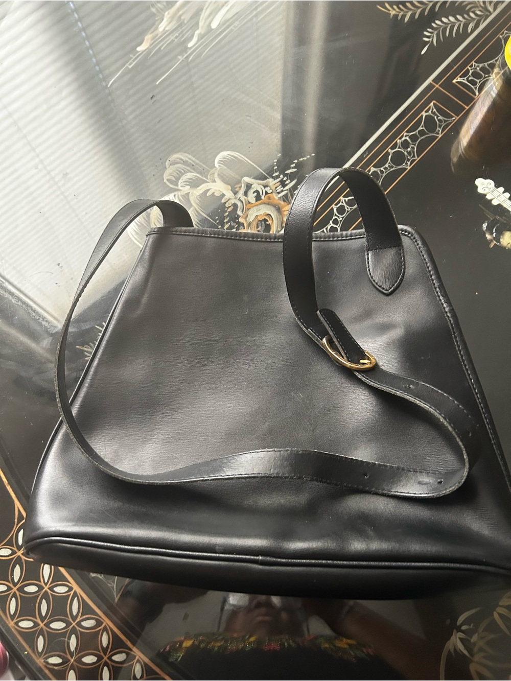 Black Leather Shoulder Bag - Classic Minimalist Tote